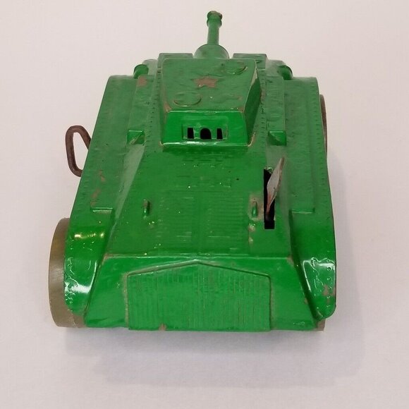Vintage Marx Toys Wind Up Green Tin Tank Working Motor Original Key - Picture 4 of 8